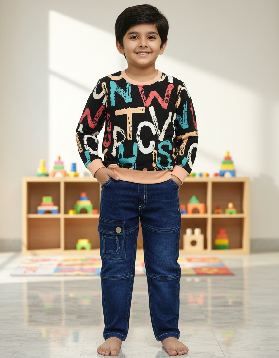 Boys Full Sleeves Tshirt  & Jeans Set